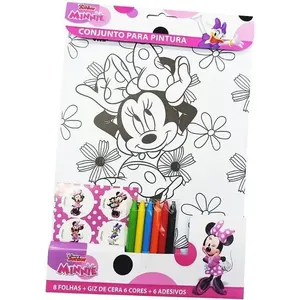 Kit de Pintura Minnie 20 Peças com Lápis de Cor Pincéis Aquarelas e Desenhos 26x19cm VP Kit de Pintura Minnie 20 Peças com Lápis Pincéis Aquarelas e Desenhos VP