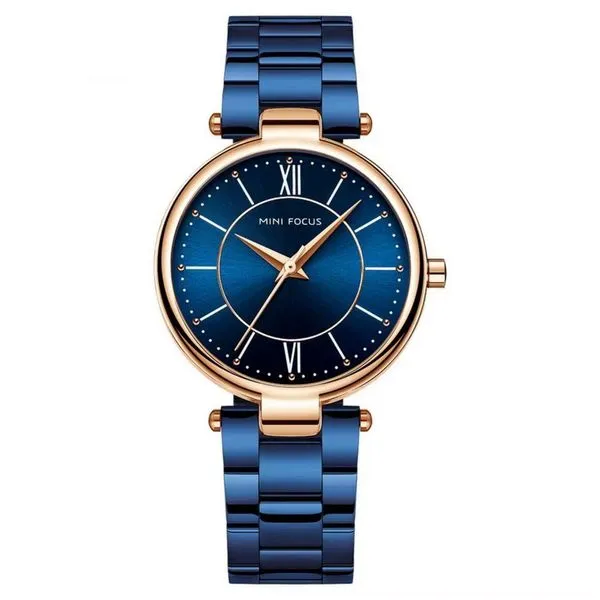 Relógio Feminino Pulseira De Aço Inoxidável á Prova D´agua Quartzo Azul