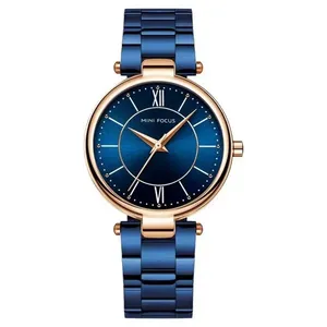 Relógio Feminino Pulseira De Aço Inoxidável á Prova D´agua Quartzo Azul