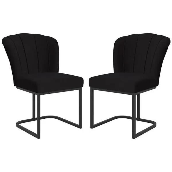 Kit 2 Cadeiras Poltrona Flor Pés Metal Preto Mesa Quarto Cozinha Preto