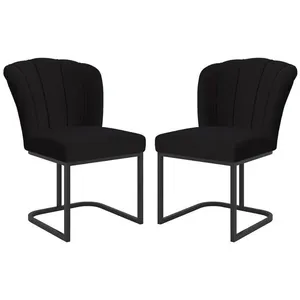 Kit 2 Cadeiras Poltrona Flor Pés Metal Preto Mesa Quarto Cozinha Preto