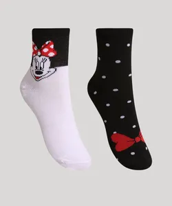 Kit de 2 Meias Infantis Cano Médio Minnie com Poás Multicor 22-25