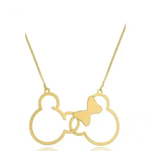 Colar Floratta Joias Mickey e Minnie Entrelaçados [F027] Banhado em Ouro 18k Dourado Feminino Colar Floratta Joias Mickey e Minnie Entrelaçados [F027] Folheado em Ouro 18k Dourado Feminino