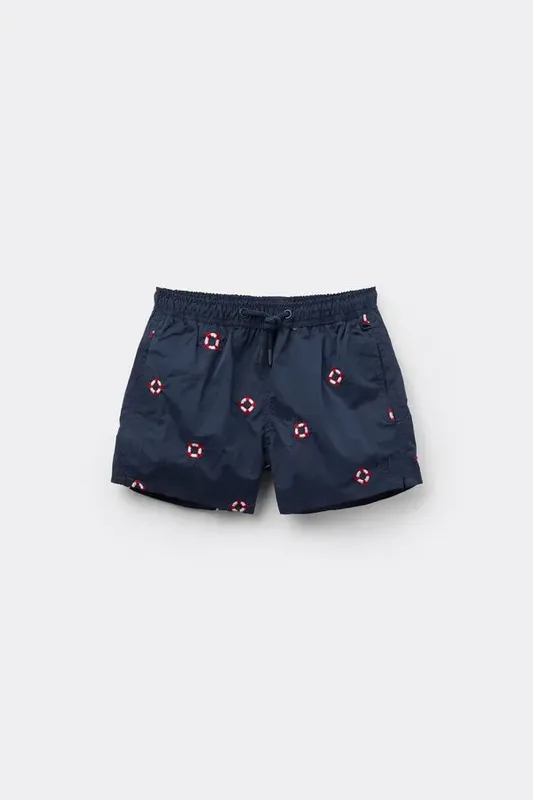 Bermuda De Banho Com Bordado Salva-Vidas Infantil - Azul 6-7