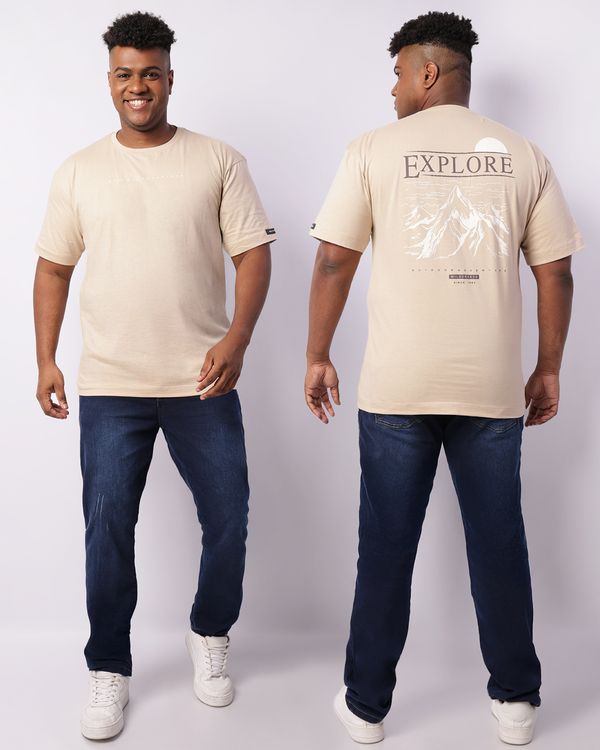 Camiseta Plus Size Masculina Estampa Frente E Costas Bege G1