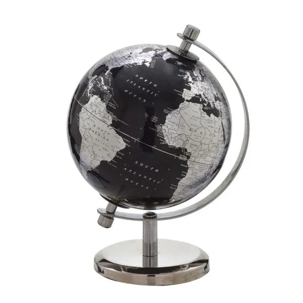 Globo Decorativo Base Metal Preto E Prata