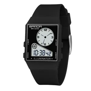 Relógio Eletrônico Multifuncional Masculino Sanda 6338 Digital Quadrado Preto Resistente à Água Relógio Eletrônico Multifuncional Masculino Sanda 6338 Digital Quadrado Preto