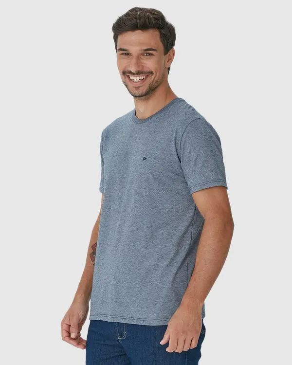 Camiseta Básica Masculina Manga Curta Em Malha Fio A Fio Azul - M
