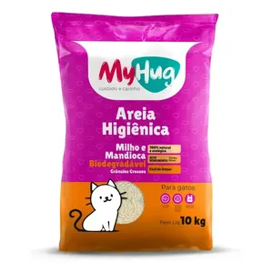 Areia Higiênica MyHug Biodegradável Milho e Mandioca Grânulos Grossos 10 kg