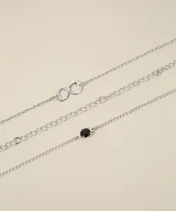Kit de 3 Pulseiras Femininas com Pingente Infinito e Pedra Prateado Único