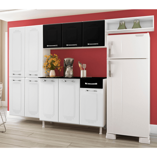 Cozinha Compacta 3 Peças, 7 Portas, Aço - Telasul Novitá Smart Branco / Preto