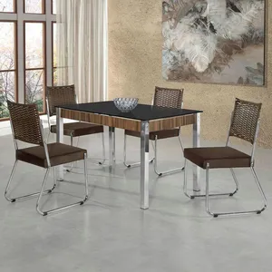 Mesa de Jantar Aço Nobre Cláudia com Tampo Kanon e 4 Cadeiras Preto/Nogal/Chocolate/Marrom