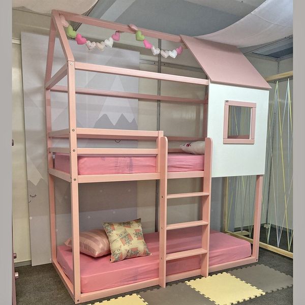 Beliche Infantil Casinha Janelinha Rosa/Branco