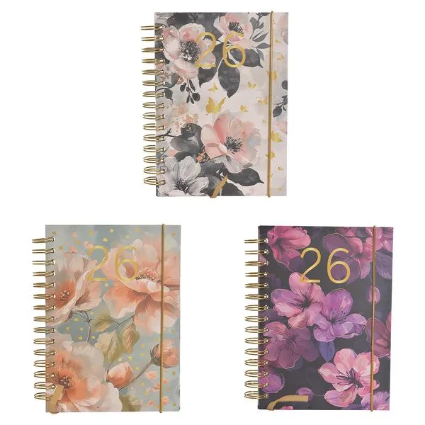 Agenda Espiral Capa Dura 2026 Sortida Flores 11x15cm PPA62654 - Rocie