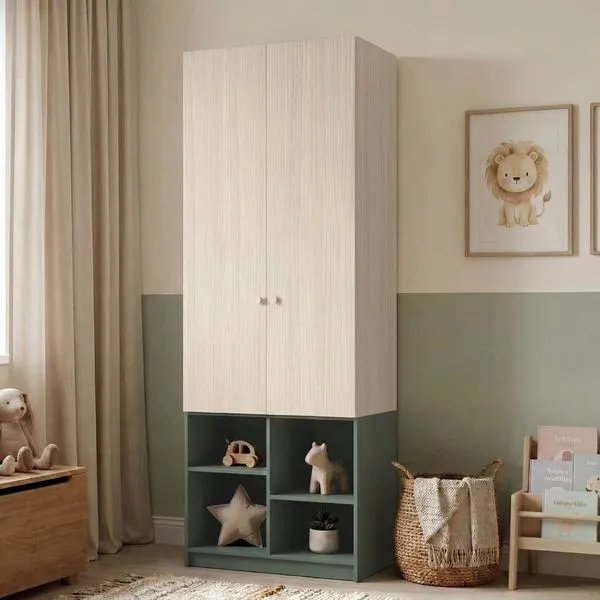 Guarda Roupa Curió 2 Portas com Nichos e 1 Gaveta Casatema Natural/Verde