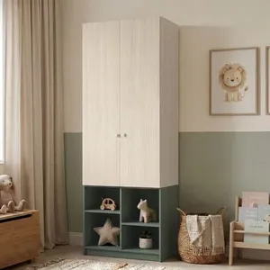Guarda Roupa Curió 2 Portas com Nichos e 1 Gaveta Casatema Natural/Verde