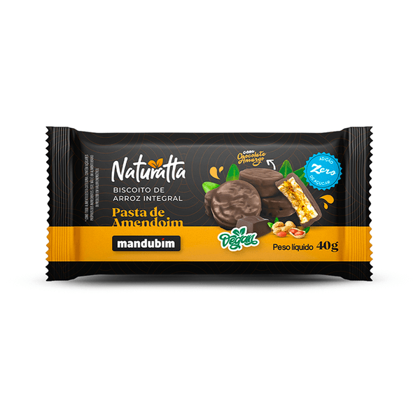 Biscoito Arroz Integral Naturatta Pasta de Amendoim com Cobertura Sabor Chocolate Amargo 40g