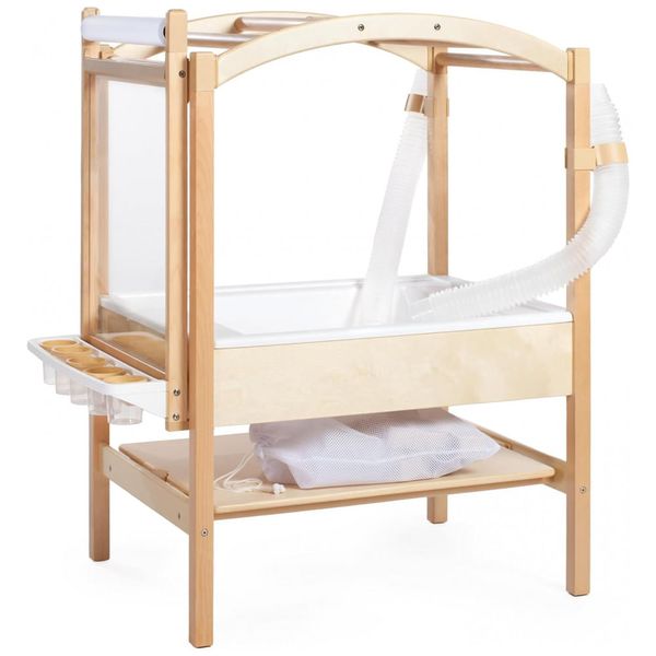 Mesa Sensorial Guidecraft com Tubos e Clipes, Madeira, Centro de Atividades STEM e Cavalete de Arte Ajustável, Modelo G31005