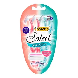 Kit Bic Aparelho Depilatório Soleil Sensitive 3 Lâminas 4 Unidades