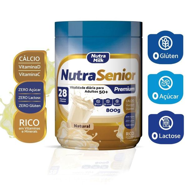 Nutra Senior Premium 50+ - Alimentar Rico Em Vitaminas E Minerais - Lactose Sabor Natural 800g