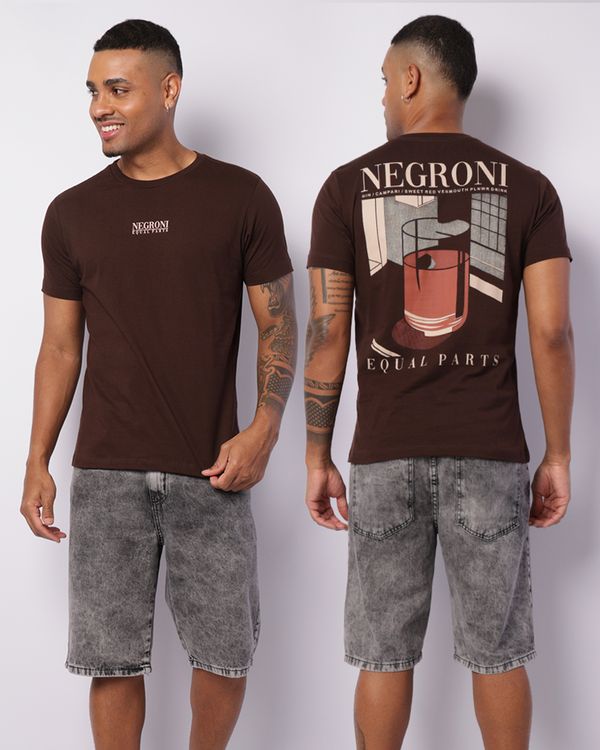 Camiseta Masculina Estampa Costas Manga Curta Marrom P