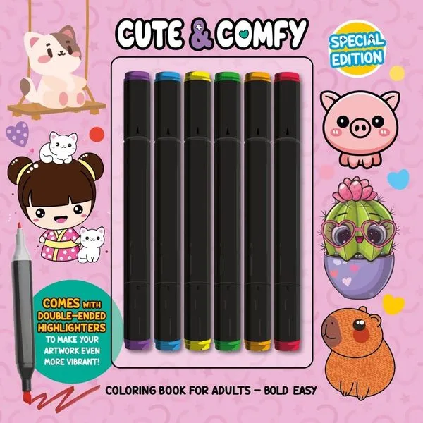 Livro Para Colorir - Fofo e Confortável - Negrito Fácil - Rosa - Catavento