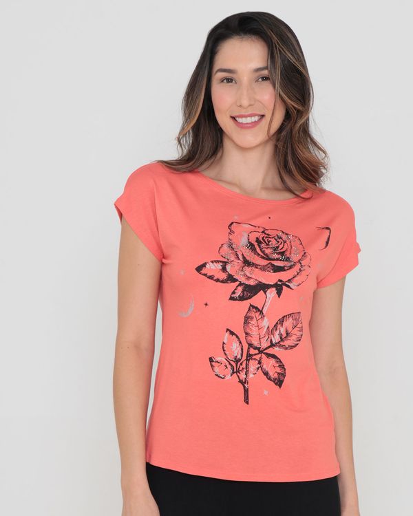 Blusa Com Strass Estampa Flor Laranja P