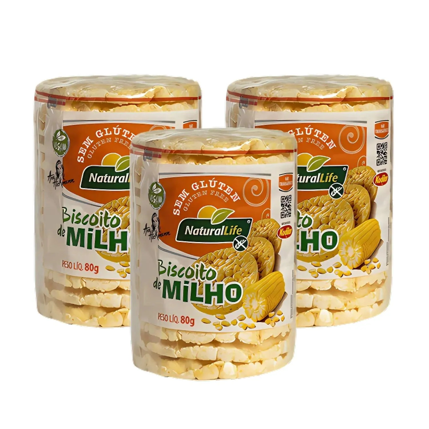 Kit Biscoito de Milho Sem Glúten Natural Life - 3 Unidades de 80g