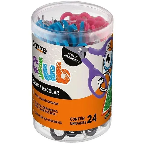 Tesoura Escolar Summit Bazze Club 13cm Pote com 24 Unidades Roxo e Rosa e Azul e Preto Tesoura Escolar Summit Bazze Club 13cm Pote 24 Unidades Roxo e Rosa e Azul e Preto