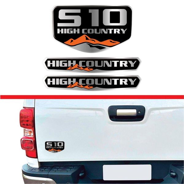 Kit Adesivo Emblema S10 High Country Resinados Preto E Laranja