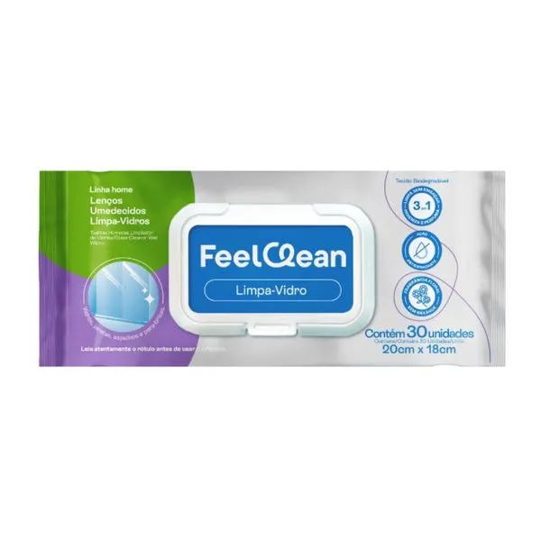 Lenços Umedecidos Feelclean Limpa Vidro 30 Unidades LENCOS UMED FEELCLEAN LIMPA VIDRO 30UN