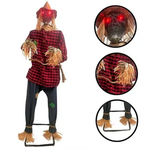 Boneco Espantalho Macabro Decoração Halloween Com Som E Luz