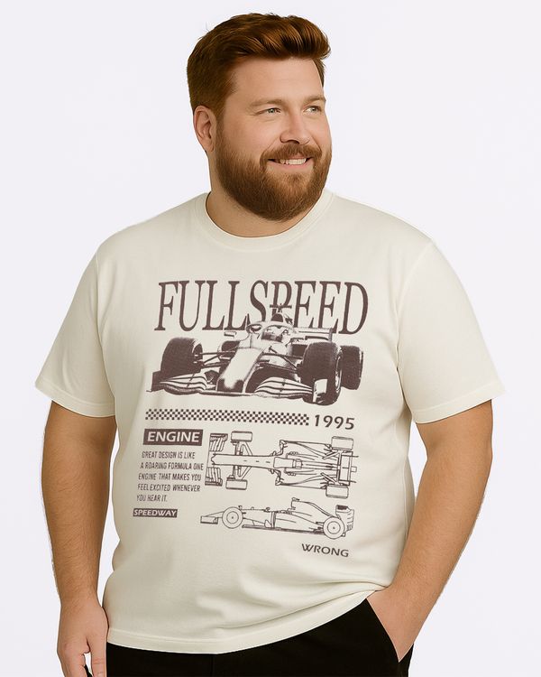 Camiseta Plus Size Masculina Algodão Estampa Carro Off White G1