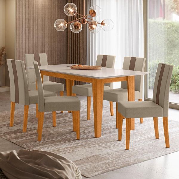Conjunto de Sala de Jantar Mesa com 6 Cadeiras Goya Poliman Freijó/Marfim