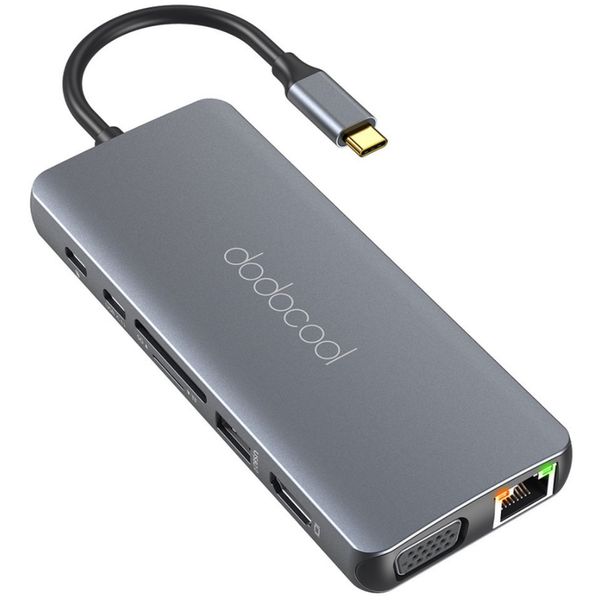 Hub USB-C 3.1 (14 em 1: 3x USB 3.0, 3x USB 2.0, 1 x USB-C, 1x HDMI 4K, 2x Leitor de Cartão, 1x Rede) DodoCool - DC74