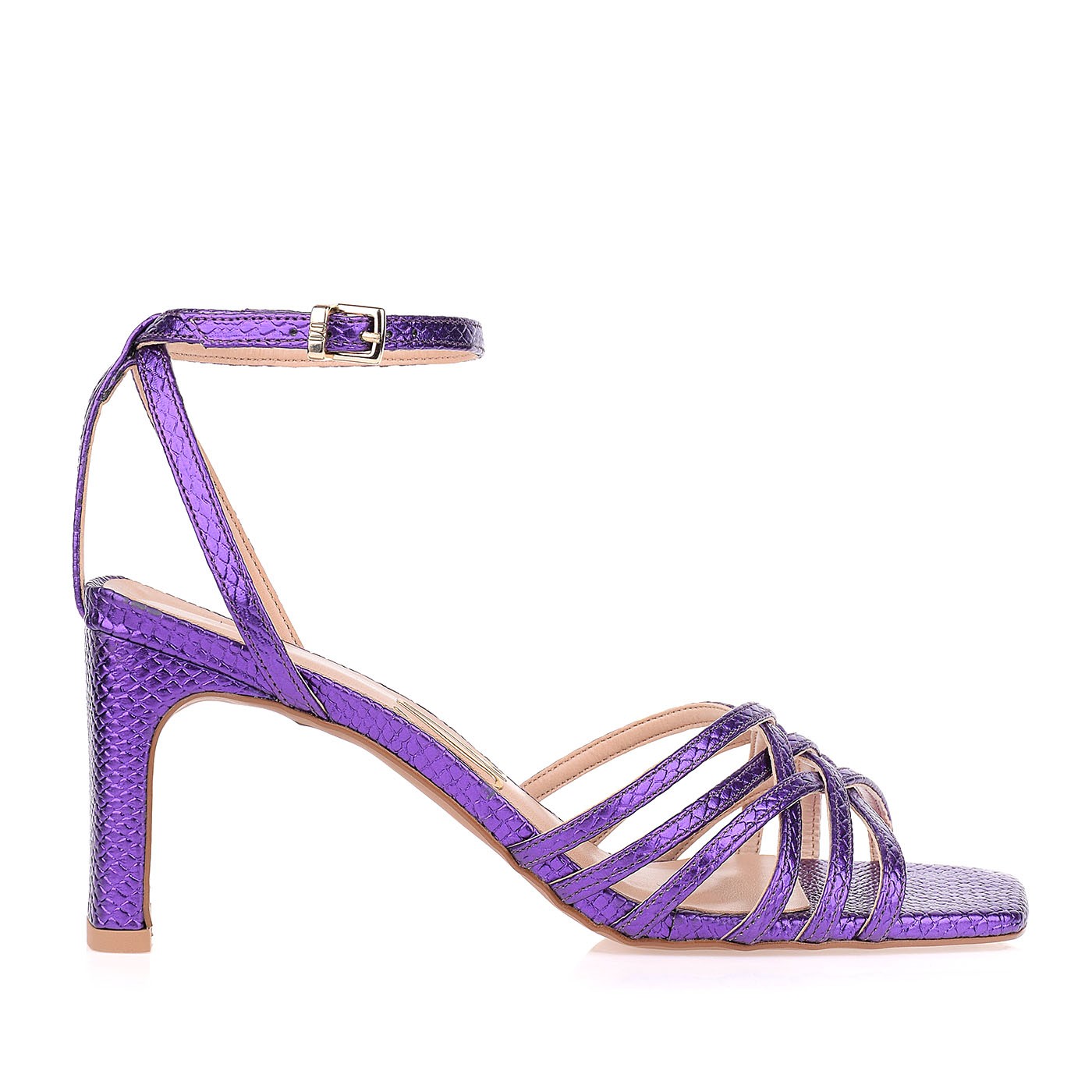 Sandália Salto Médio Snake Metal Purple