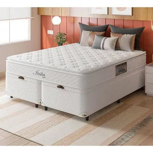 Cama Box Queen Size com Colchão Umaflex Itália e Base Itaflex Universal com Pillow Top, Molas Ensacadas e Baú Branco