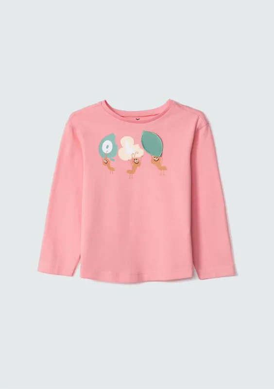 Blusa Infantil Menina Toddler Com Aplique - Rosa 003