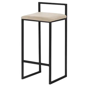 Banqueta Decorativa Selena Base Preta Veludo Bege - Gran Belo