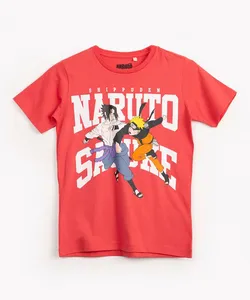 camiseta de algodão juvenil naruto manga curta vermelha 10