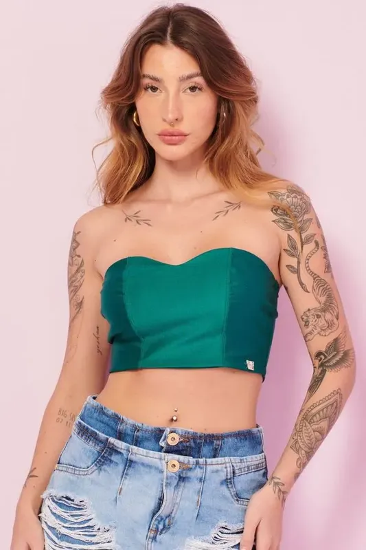 Top Feminino Up Glam Decote Coração Planet Girls Verde Médio M