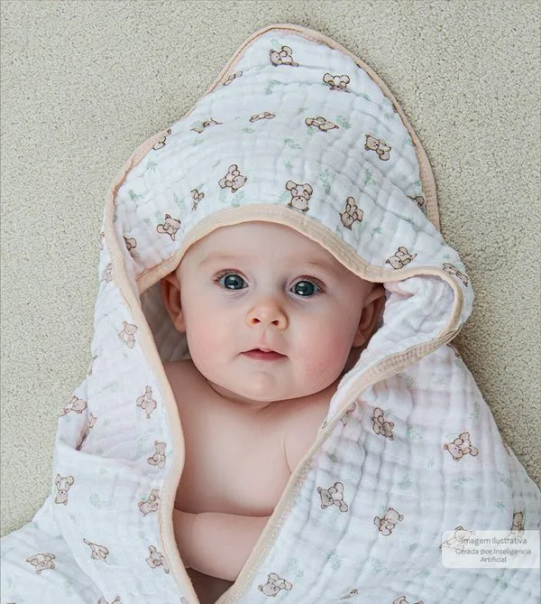 Toalha de Banho Soft com Capuz 90 x 80cm - 4696 Ursinho Bolinha