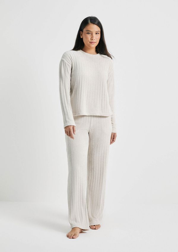 Pijama Longo Feminino Em Tricô Chenille - Off white G