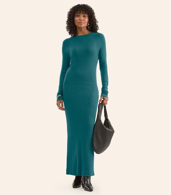 Vestido Midi Feminino Manga Longa Ribana Rovitex Verde G