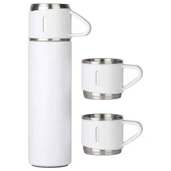 Garrafa Térmica Xiongzhi Aço Inox Com 3 Xícaras Branco 500ml E-BI