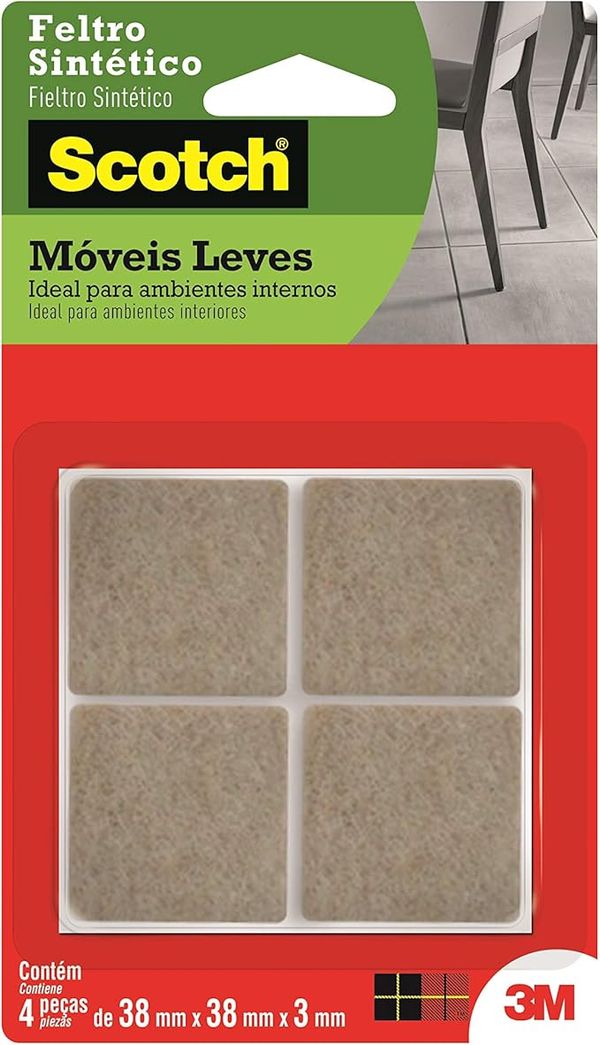 Feltro para móveis leves quadrado grande 4 unidades marrom 3M Scotch®