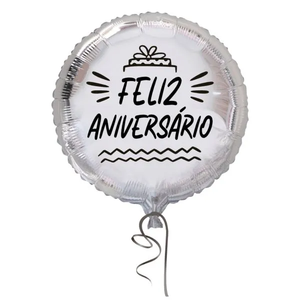 Balão Feliz Aniversário Foil Prata 18" MOPR000551 - Brdecor