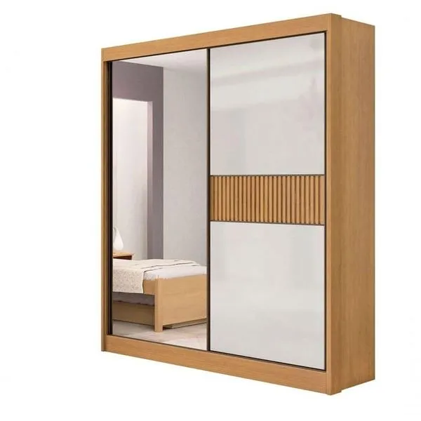 Guarda Roupa Solteiro 2 Portas 3 Gavetas - Atenas Ripado-cinamomo-off White - Móveis D'doro