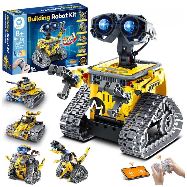 Kit robô 5 em 1 Sillbird com 488 peças, controle remoto e app, robótica STEM para crianças de 6 a 16 anos