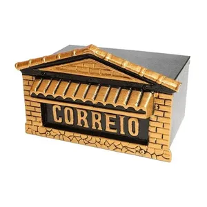 Caixa de Correio Colonial Detras Abertura por Detrás 15x25x12cm Alumínio Fundido Dourado Metalmig Caixa de Correio Colonial Detras Alumínio Fundido Dourado Metalmig